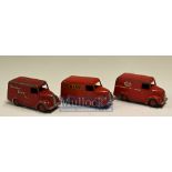 Dinky Toys Trojan Vans – All red examples having different liveries Brooke Bond Tea, Dunlop Tyres,