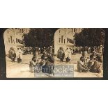 Original stereo view photo of Sikhs in the courtyard of the golden temple, Amritsar by H.C White Co.