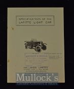 Lafitte Light Car For £100. Circa 1920s Sales Catalogue A4 page Brochure illustrating the Car of