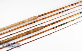 2x interesting whole cane coarse rods -Milwards Floatcraft 12ft 3pc whole cane spliced split cane