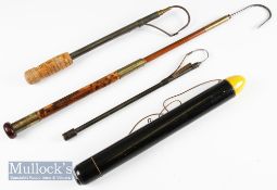 Selection of Gafs. Single draw brass and bamboo handle, 3 draw brass and metal with wooden grip