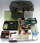 Lureflash canvas tackle bag and accessories – incl alloy extending gaff, selection of cork and quill