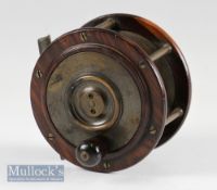 Scottish pattern rosewood/brass salmon fly reel c.1880 - 4” dia wide drum, brass winding plate,