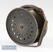 C Farlow & Co Ltd London large Perfect style alloy salmon fly reel -4.5” dia, smooth brass foot, rim