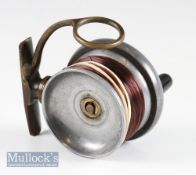 Rare Left hand Wind P.D Mallochs Pat alloy and brass side casting reel – 2 7/8” wide spool, quick