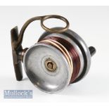 Rare Left hand Wind P.D Mallochs Pat alloy and brass side casting reel – 2 7/8” wide spool, quick