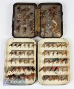 2x small Hardy and Malloch clip fly boxes and flies – tiny Hardy Neroda (3.75” x 2.5”) for approx 50