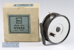 Fine Hardy Bros Alnwick The Hydra alloy salmon fly reel – 4 3/8” dia with lacquered ribbed brass