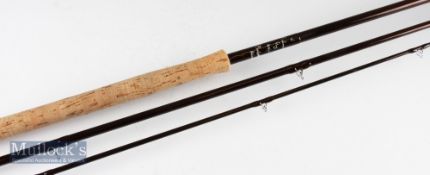 Fine Alan Brown Hitchin hand built carbon Salmon Fly rod: 14ft 3pc -line 9-10# - Fuji style lined