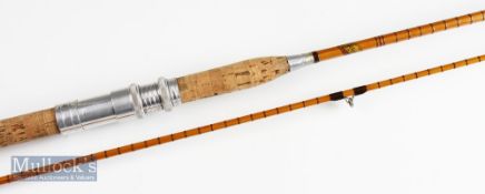 Scarce Allcocks Patrician split cane spinning rod – 8ft 6in 2pc with Agate lined butt and tip