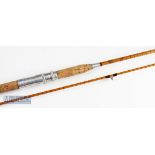 Scarce Allcocks Patrician split cane spinning rod – 8ft 6in 2pc with Agate lined butt and tip