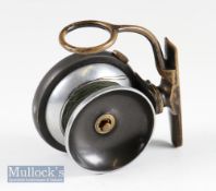 Rare smallest size P.D Malloch Perth Pat alloy side casting reel – 2 1/8” dia spool, quick release