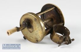 Rare and large Vic Haywood Maker Birmingham brass multiplying collar winch reel – 2.5”dia x 2.75”w