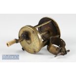 Rare and large Vic Haywood Maker Birmingham brass multiplying collar winch reel – 2.5”dia x 2.75”w