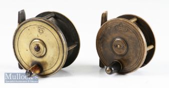 2x interesting small named brass plate wind fly reels – good Turnbull Princes St Edinburgh 2.5” c/