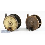 2x interesting small named brass plate wind fly reels – good Turnbull Princes St Edinburgh 2.5” c/