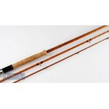 Falcon Makers Redditch “The Titan” split cane spinning rod: 12ft 3pc - red Agate lined butt and