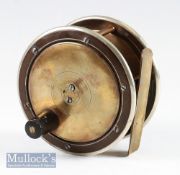 Vic. brass and ebonite combination salmon fly reel - 4” dia fitted with nickel silver rims, good