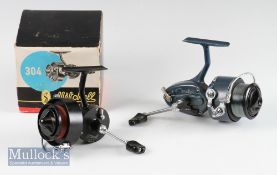 Mitchell 304 spinning reels, Black handle knob, both full bail, foot marked 1645918 with