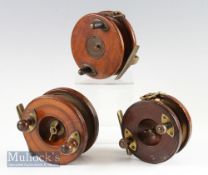 Interesting collection of Nottingham wooden and brass star reels (3) - Scarce Alex Henry & Co