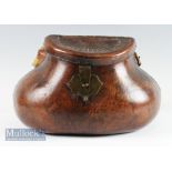 Fine and rare most remarkable 18th Century brown leather pot-bellied fishing creel – 7.5”h x 11.75”w