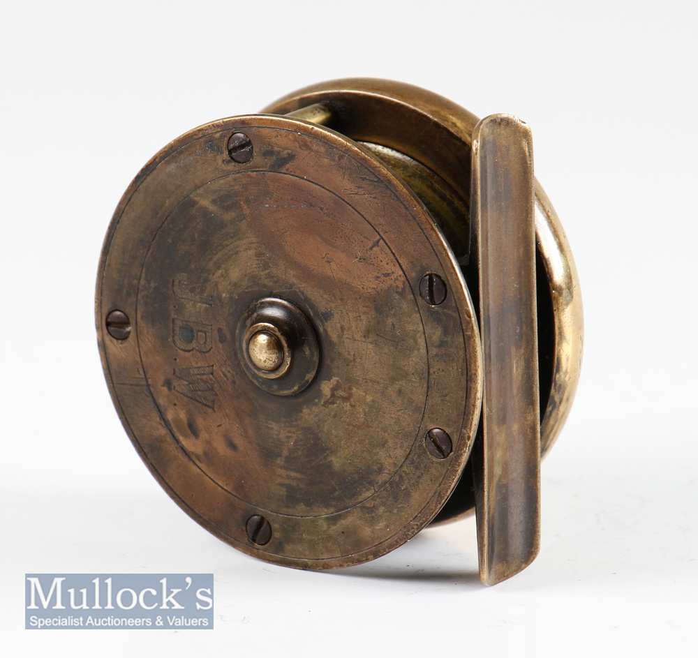Scarce small P.D Malloch Perth Patent Sun and Planet brass multiplying reel – 2.5” dia stamped - Image 2 of 2