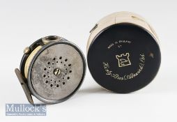 Hardy Bros Alnwick The Perfect post war LHW alloy trout fly reel - 3 7/8” dia, ribbed brass foot,