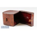 Early C Farlow Co Ltd leather block D shaped salmon reel case – for 4.5” dia salmon reel with makers