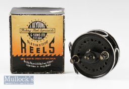 JW Young & Sons ‘Landex’ 3 ½” fly reel -with clip on wire line guard, in original black bubbled