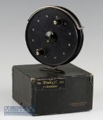 J W Young Trudex 5.5” dia. centre pin trotting reel Good condition, black handles and centre cap,