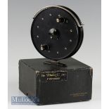 J W Young Trudex 5.5” dia. centre pin trotting reel Good condition, black handles and centre cap,