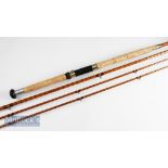 J.J.S Walker Bampton & Co Makers Alnwick salmon fly rod – 13ft 3pc split cane with spare tip – clear