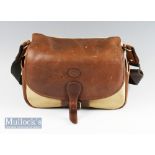 Fine Baron leather and canvas fishing/cartridge/camera utility shoulder bag – c/w side pockets,