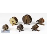 Collection of various brass crank wind reels (6) – ranging in size from 1.5” dia to 2.75” , 2x