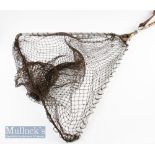 Victorian Sprung Fishing Folding Landing Net. Pokerwork bamboo handle with wooden grip and brass