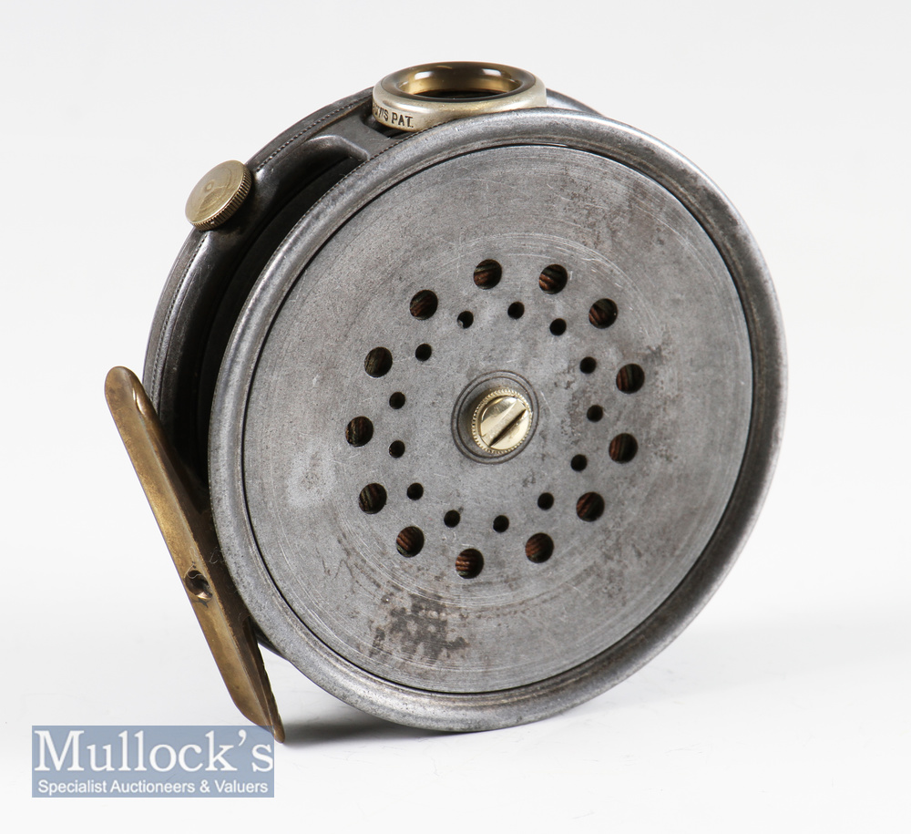 Hardy Bros Alnwick The Perfect Dup Mk II LHW alloy trout fly reel - 3 5/8” dia, ribbed brass foot,