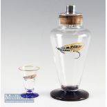 1930s Art Deco Hand Painted Glass Cocktail Shaker – 9.5” Tall with silver plated filter pourer and