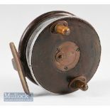 Unnamed Slater style wooden and brass star back combination reel - 4”dia, with alloy drum complete
