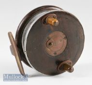 Unnamed Slater style wooden and brass star back combination reel - 4”dia, with alloy drum complete