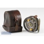 Hardy Bros Alnwick Silex No.2 alloy single handed over casting reel and makers leather case - 3.5”
