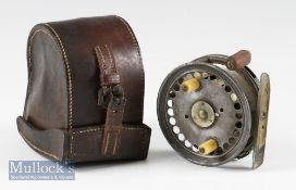 Hardy Bros Alnwick Silex No.2 alloy single handed over casting reel and makers leather case - 3.5”