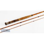 Scarce and early H.L Leonard Maker USA drop ring fly rod – 11ft 6in 3pc whole cane rod with rattan
