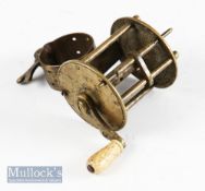 Victorian small brass collar winch reel – 1 5/8” dia x 1.5” with curved crank locking arm fitted