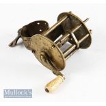 Victorian small brass collar winch reel – 1 5/8” dia x 1.5” with curved crank locking arm fitted