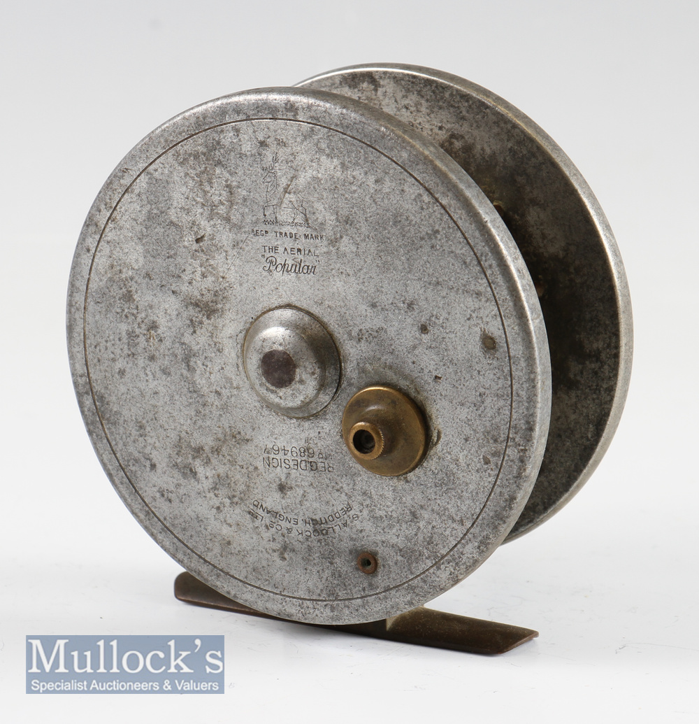 Good Allcock Aerial Popular alloy wide drum centre pin reel - 4.” dia., 1.25” between plates, crazed - Image 2 of 2