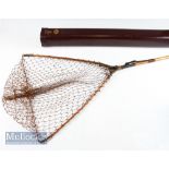 Scarce Hardy Patent Wooden Folding Landing Net. With brass fittings, bamboo handle marked only