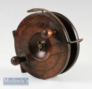 Scarce Patent Cone Reel No.24776, 5” mahogany/brass star back with brass recessed backplate, twin