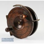 Scarce Patent Cone Reel No.24776, 5” mahogany/brass star back with brass recessed backplate, twin