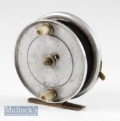 Peeks Pattern alloy centre pin reel - 3.5” dia, good straight smooth brass foot, on-off brass rim