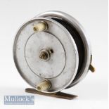 Peeks Pattern alloy centre pin reel - 3.5” dia, good straight smooth brass foot, on-off brass rim